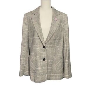 Scotch & Soda Amsterdam Black White Pink Houndstooth Plaid Lined Blazer Size XL